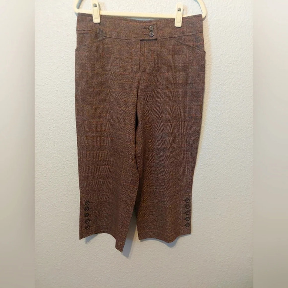 Cabi Brown Plaid Cropped Wide Leg Trousers Size 8 Preppy Classic Academia - Picture 1 of 8